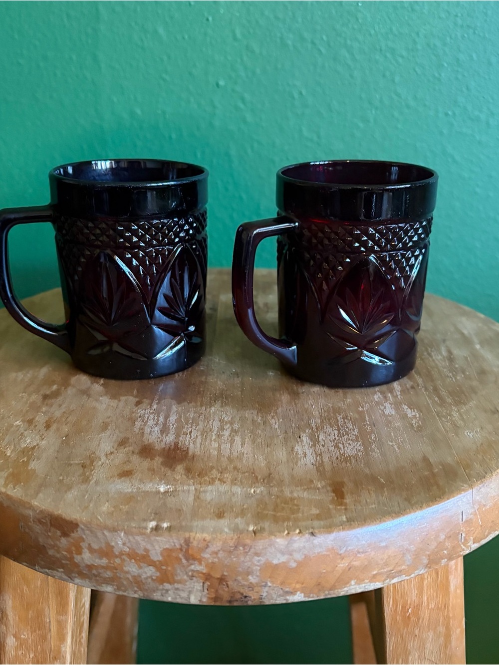 Vintage Cristal D'Arques-Durand "Antique Ruby" Glass Mug, Set of 2